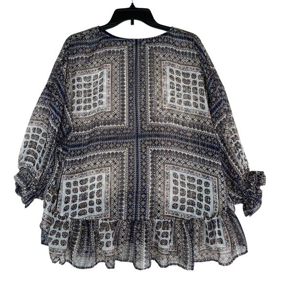 Anthropologie Blouse Sheer Balloon Sleeve Ruffle Boxy Lagenlook Eva Franco - Picture 2 of 11